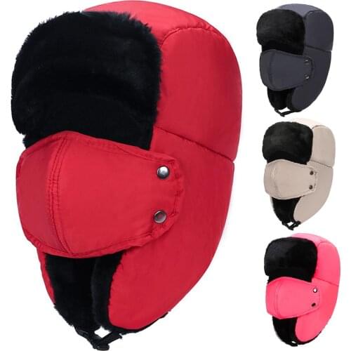 Men Women Winter Bomber Hat Russian Hat Earflaps Vintage Female Pilot Aviator- Trapper Cap with Ear Flap Gorro invierno