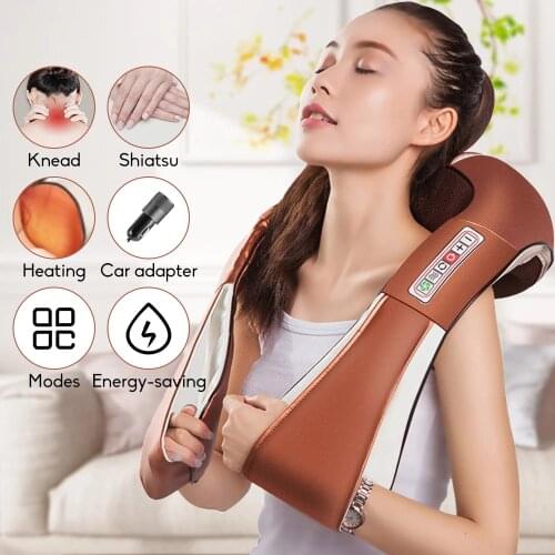 Electrical Shiatsu Body Shoulder Neck Massager U Shape Back Infrared 4D Kneading Massage for Car Home Health Care Best Gift