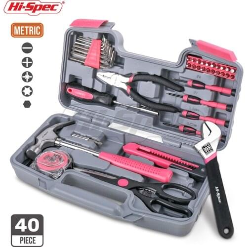 Hi-Spec Pink Lady Tool Set Household Repari Hand Tool Kit Gift DIY Tools for Women Lady Gril wit Plastic Toolbox