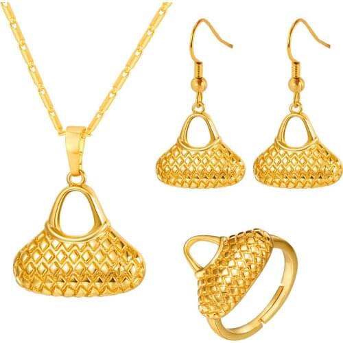 Collare Bilum Bag Jewelry Sets Women PNG Traditional Gift Gold Color Papua New Guinea Jewelry Ring Earrings Necklace Sets S013