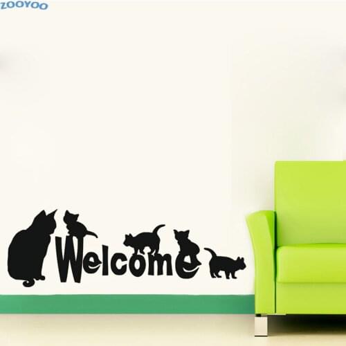 ZOOYOO Mother Cat And Kittens Welcome Creative Wall Sticker Funny Wall Decals Home Decor For Kids Children Room Removable Wall A