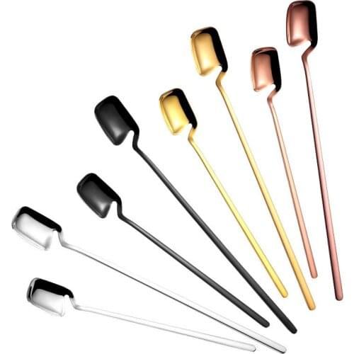 1pcs 304 Stainless Steel Spoon Square Head Ice Spoon Wall Hanging Mug Creative Long Handle Juice Coffee Spoon New Mixing Spoon