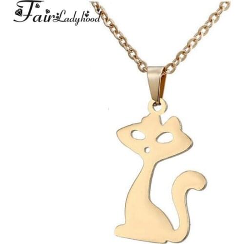 Fairladyhood Cute Cat Sweater Chain Necklace Cute Cat Necklace Custom Stainless Steel Girls Clavicular Chain Necklace