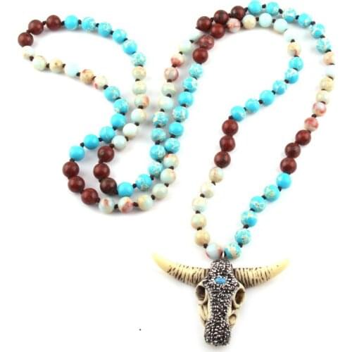 Fashion Bohemian Tribal Jewelry Empire Stone Knotted Square Crystal Link Tassel Necklace