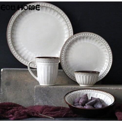European style Ceramic Dinnerware Sets Dinner Plates Steak Dish Dessert Snack Cake Dishs Porcelain Salad Rice Bowl Mug Tableware