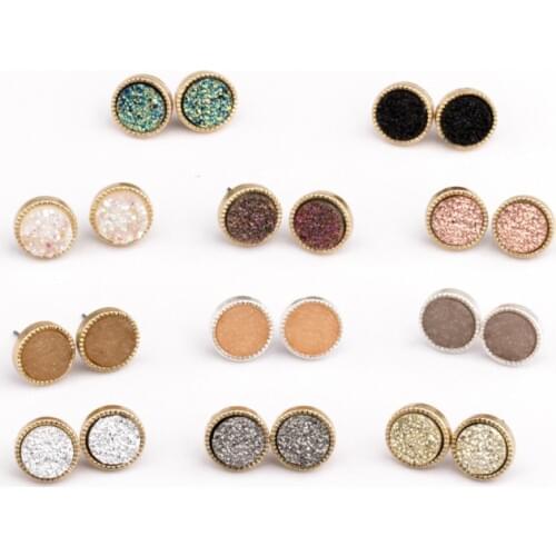 New AB Multicolor Resin Cute Druzy Round Stud Earrings for Women