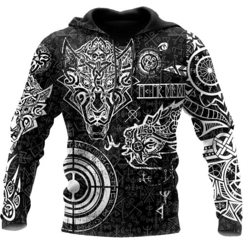 New Fashion Autumn Hoodies Black&White Viking Tattoo 3D Full Printed Mens Sweatshirt Unisex Zip Casual Jacket DY83