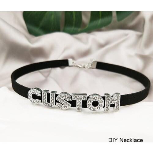 DIY Personalized Rhinestone Letter Custom Name Necklace Black Velvet Leather Choker Collar Neck Jewelry Friends Family Gifts