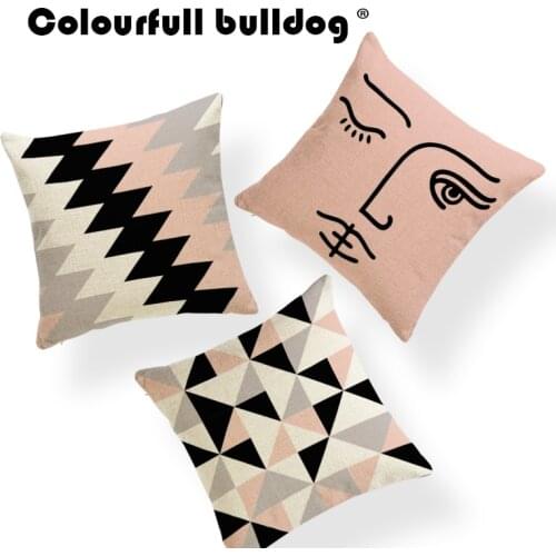 Geometr Cushion Pink Eyebrow Pillow Cover Buffalo Check Face Geometry Beige Recliner Stripe Line Trellis Throw Pillow Cases