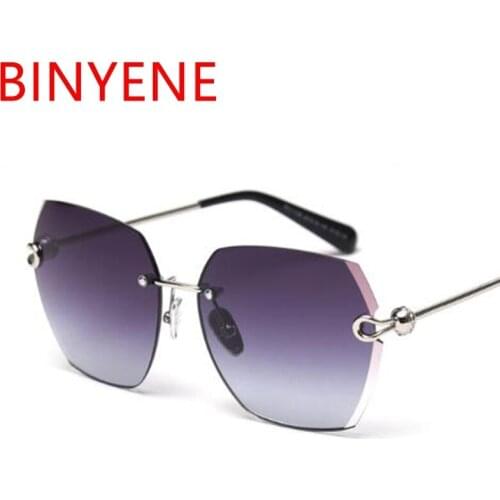 Luxury brand designer Rimless Polarized Sunglasses trending fashion oversized sunglasses women Shades Tinted Pink Eyewear