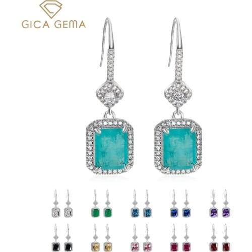 GICA GEMA High Quality 925 Stelring Silver Drop Earrings 10*30mm Emerald Gemstone Earrings For Women Wedding Fine Jewelry Gifts