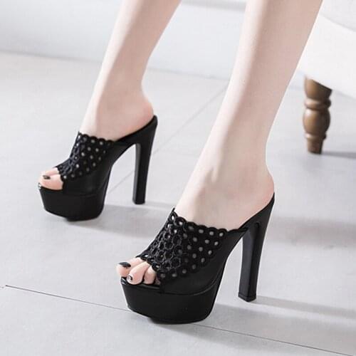 Mesh slippers Women Shoes Sandals 2021 Summer Outside Slippers High Heels sexy Platform Open Toe Stiletto Ladies Slides Party
