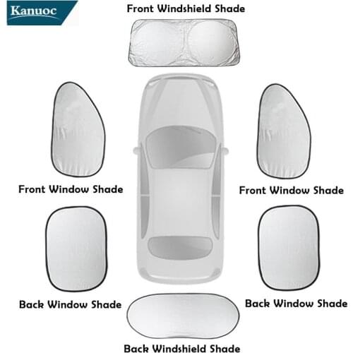 6Pcs Folding Silvering Reflective Car Windshield Window Sun Shade Visor Shield Cover Suction Cup Car Sunshield Sunscreen Curtain