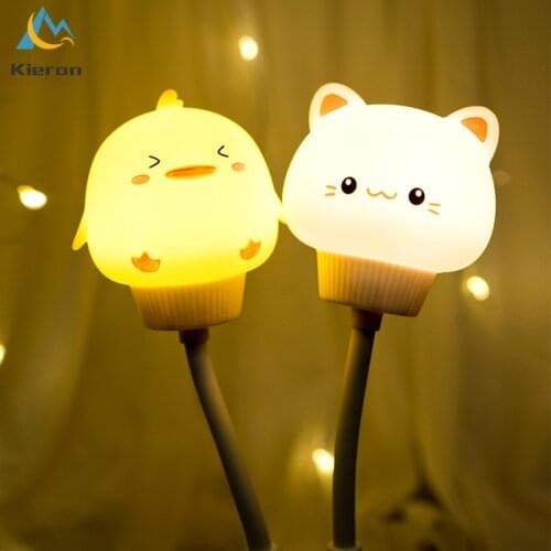 Modern Simple Cute Led Small Night Lights Dormitory Bedroom Computer Portable Cartoon Rabbit Bear Duck Cat USB Telecontrol Lamps
