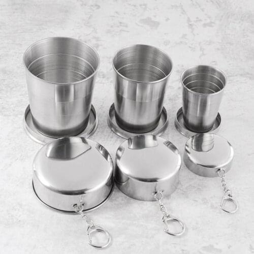 Stainless Steel Cup Camping Folding Outdoor Travel Demountable Collapsible Cup With Keychain Metal Wine Cup 60/150/250m