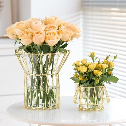 Nordic Vase Of Gold Glass Vase Flower Table Coffee Shop Home Living Room Decoration Modern Accessories Transparent Bottles