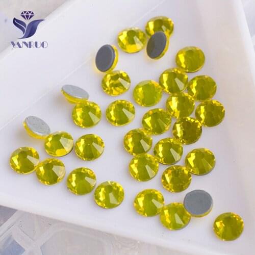 YANRUO 2028HF All Sizes Citrine Super Glitter Hotfix Strass Rhinestones Heat Transfers Crystal Flatback Stones For Clothes