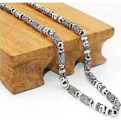 BOCAI Real S925 Silver Jewelry 2021 Trendy Sweater Chain 5MM Vintage Hand-carved Convolvulus Pattern Man Necklace
