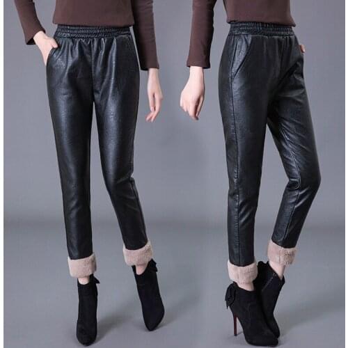 PU Leather Pencil Trousers for Women High Waist Ankle Length Black Casual Trousers Female Fashion New Clothing 2021 Autumn Y67