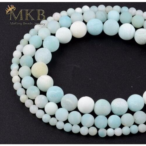 Natural Stone Matte Amazonite Round Beads Diy Bracelet Necklace 6 8 10 12mm 15inches Spacer Beads For Jewelry Making Wholesale