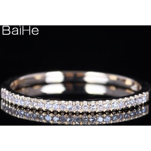 BAIHE Solid 14k Yellow Gold Certified 100% Natural Diamonds Engagement Gift Wedding Diamond Ring Women Fine Jewelry Resizable