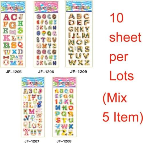 SAILEROAD 10 Sheets Letter A B C Learn Educational Kids Sticker 3D cartoon PVC Bubble Stickers Girls Boys Birthday Gift Children