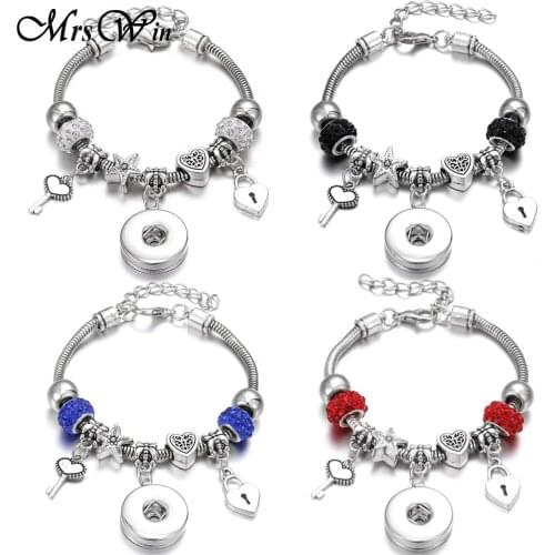 10pcs/lot Wholesale Snap Jewelry Lot Silver color Snap Bracelet Bangle Lobster Buckle Snake Chain Beaded Bracelets for Women