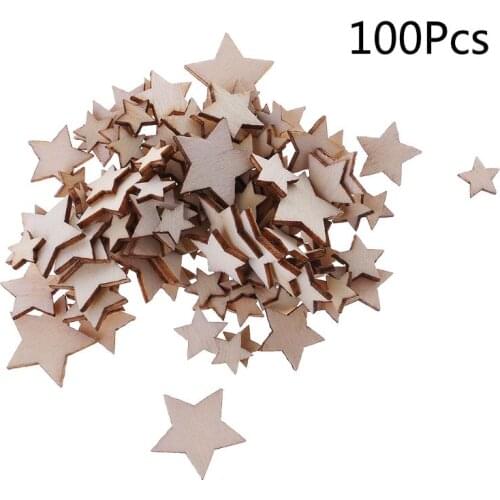 100pcs Laser Cut Wood Embellishment Wooden Star Shape Craft Wedding Decor