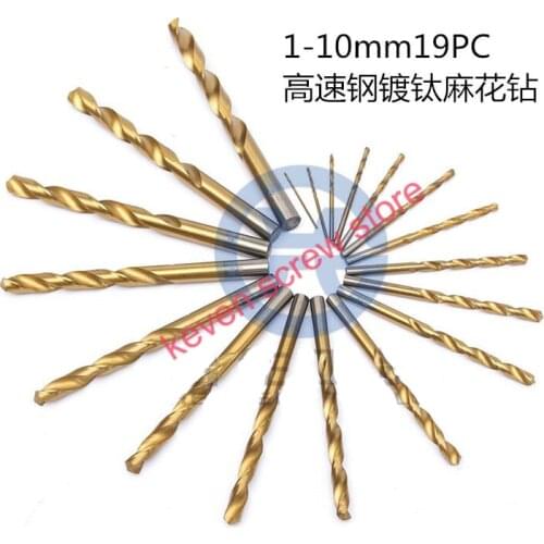 19Pcs/lot Twist Drill Bit Set Saw Set HSS High Steel Titanium Coated Drill Woodworking Wood Tool 1mm - 10mm For Metal