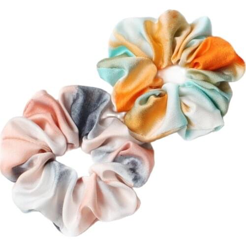 2 Pack Tie Dye Satin Hair Scrunchies Set Hair Ties Hair Band Rope Ponytail Holder Elastic Big Scrunchies Hair Accessories