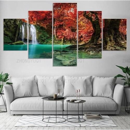 5 panels Waterfall Canvas Painting Wall Art Home Decor Modular nature Landscape Picture posters and Print Living Room Decoration