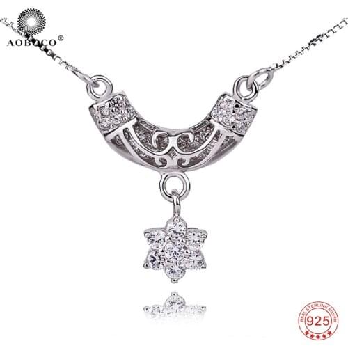AOBOCO High Quality 100% Fine 925 Sterling Silver Necklace Classic Cubic Zirconia Pendants Women Necklaces Fine Jewelry GNX0299