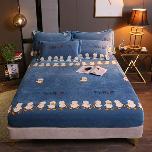 Velvet Elastic Fitted Sheet Home Bed Linen Winter Warm Flannel Cartoon Mattress Cover Double Queen King Size Bedspread Wholesale