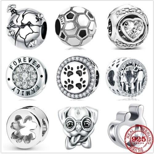 Genuine 925 Sterling Silver Round Family flower openwork dog paw Beads Fit Original Pandora Bracelet Charm Jewelry Gift