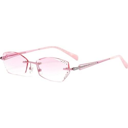Chashma Transparent Glass Rimless Titanium Eye Glasses Diamond Trimmed Spectacle Frames Women Sunglasses Tint Lens