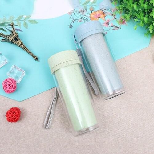 Straw wheat incense double layer PP plastic hand Water Bottles creative kitchen bar table supplies insulation Water Bottle 3