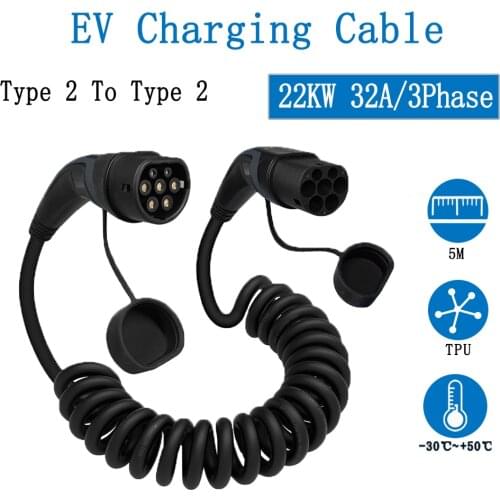 EV Charging Cable 32A 22KW for Electric Car Charger Station Type 2 Female to Male Plug, IEC 62196-2 5M Charger