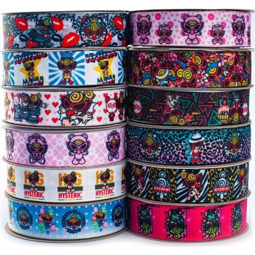 Hot Sales 10Yards 25mm/38mm/50mm/75mm Cartoon Printed Grosgrain/Satin Ribbon for Crafts DIY Hair Bows Birthday Decoration