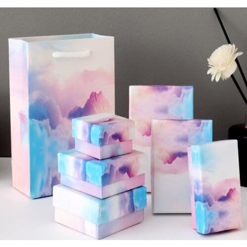Gradient Cloud Style Jewelry Gift Box Bracelets Earring Ring Necklace Jewelry Set Box Square Round Packaging Cases Display 8Size
