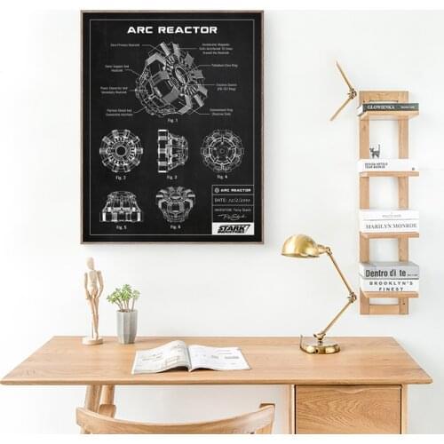 Arc Reactor Blueprint Art Canvas Painting Vintage Patent Sci-fi Movies Posters Fan Gifts Man Cave Wall Prints Boys Room Decor