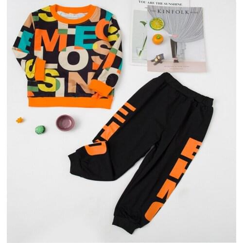 2021 Childrens Clothing Set Letter Print Long Sleeve Sweatshirt+Trousers 2pcs Set Baby Boys Casual Sport Outwear Kids Outfits