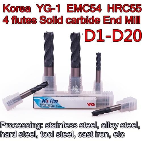 D1.0 D1.5 D2.0 D2.5 D3.0 D3.5 D4.0 D5.0 D6.0 D7.0 D8.0 D9.0 D10 D12 D14 D16 D18 D20 YG-1 EMC54 K2 HRC55 Solid carbide End Mill