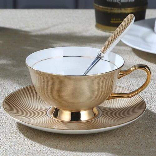 Bone china coffee cup set gold painting creativity British Black Tea cup European ceramic coffee cup dish spoon drinkware