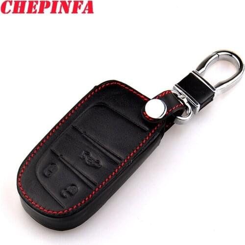 CHEPINFA Leather Car Key Cover Case For Dodge Journey Caliber Challenger Caravan Charger Durango Accessories Remote Key Bag Hold