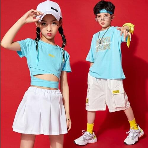Hip Hop Girls Crop T Shirt Boys Loose Cargo Shorts Kid Skirt Summer Print Cool Tee Street Dance Clothes Teen Jazz Child Costumes