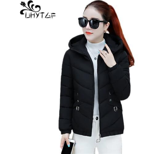 UHYTGF Jacket Women Winter Fashion Warm Short Plus size Female Down cotton Coat Korean M-XXLLarge size Hooded cotton Parka X555