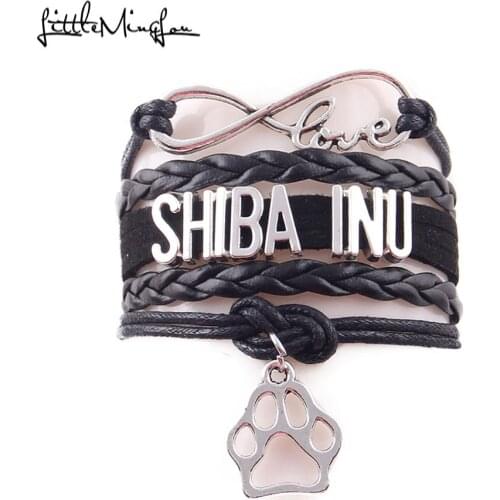 Little MIngLou Infinity love shiba inu bracelet dog pet paw charm leather wrap men bracelets & bangles for women jewelry