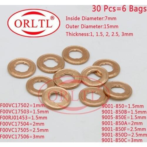 ORLTL 30 Pcs / Lot Copper Washers Shims F00VC17502 F00VC17503 F00RJ01453 F00VC17504 F00VC17505 F00VC17506 Thickness 1mm-3mm