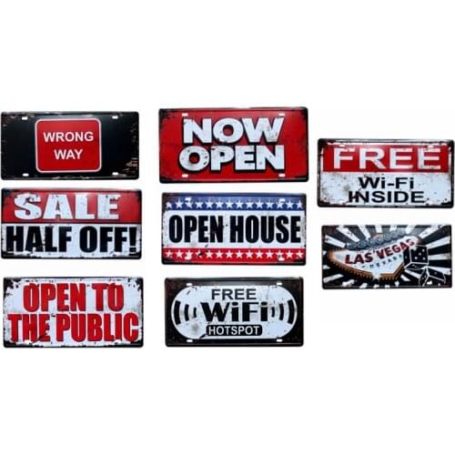 Free Wi fi Inside 5Pcs/Lot Metal Painting SignsWall Bar Coffee Hotel Home Wall Sticker Art Decor Cuadros Wholesale 30X15CM W-62