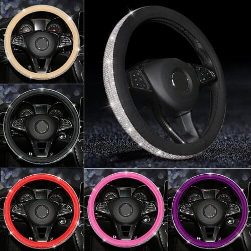 Fashion 38cm Rhinestones Car Steering Wheel Cover Bling Bling Diamond PU Leather Luxury Car Accessories for Lady Women Girls